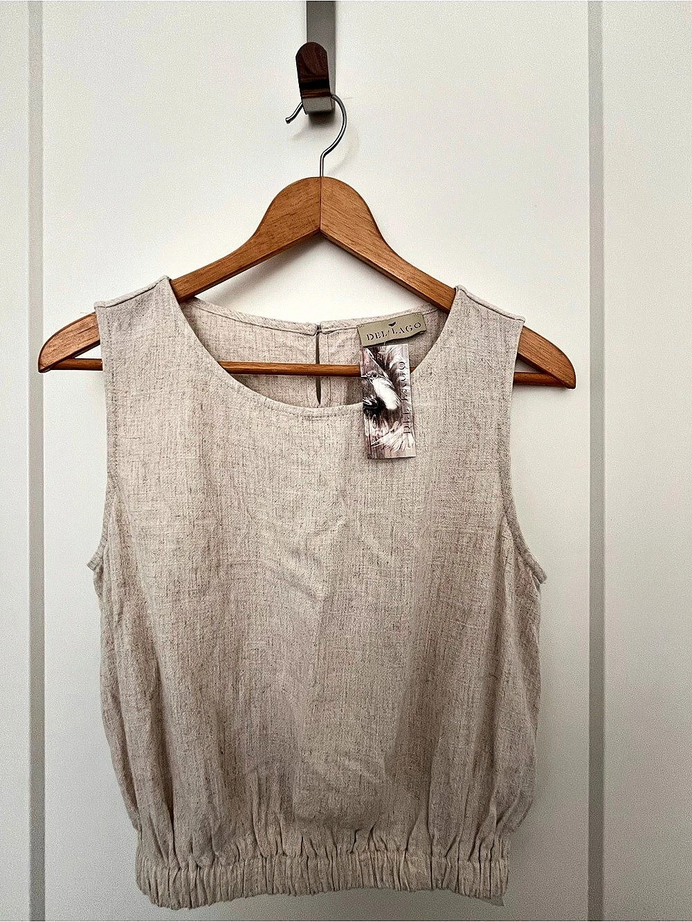 DELI. LAGO Top Cotton Linen Sleeveless Linen Blend Top and Shorts in Beige Size